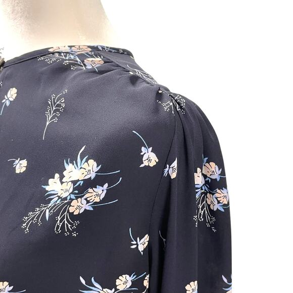 LOFT Navy Floral Cottage Long Sleeve Blouse Top Sheer XS - Picture 3 of 6